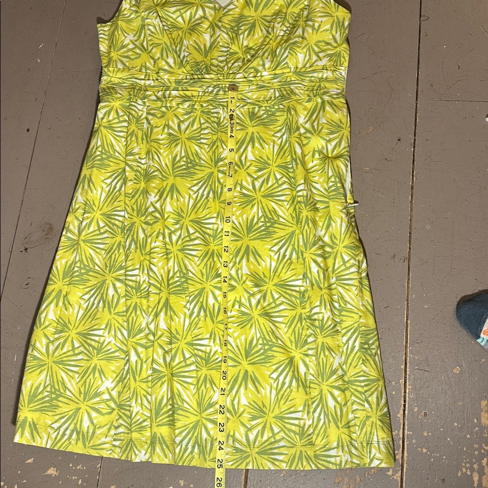 Boden Yellow Green Citron Tropical Floral Cotton V-Neck Dress - Picture 7 of 8